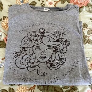 Gray Graphic Tee with Medusa Illustration